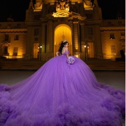 Ball Gown Purple Quinceanera Dresses Ruffled Vestidos De 15 Anos Chandelier Sleeve Sweet 15 Gowns